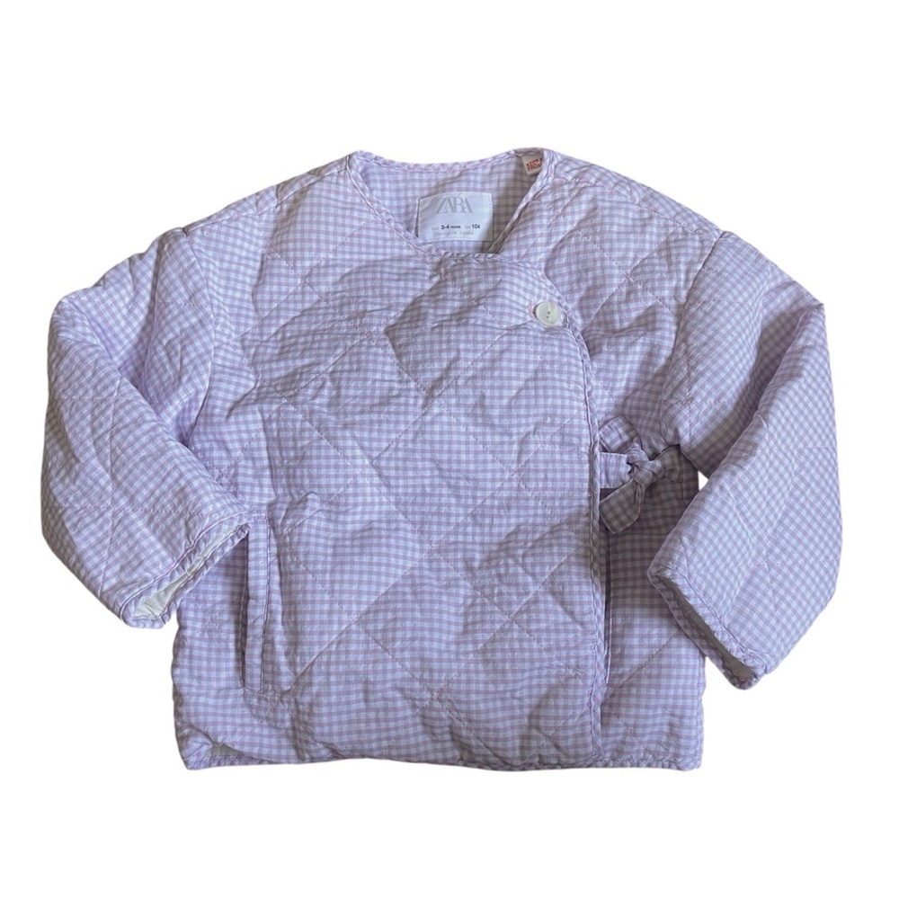 Zara Pink Gingham Linen Blend Quilted Jacket 3-4 Years Girl